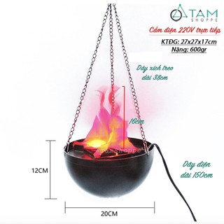 Đèn Led ngọn lửa giả 3D dây xích treo ĐK20cm TAN