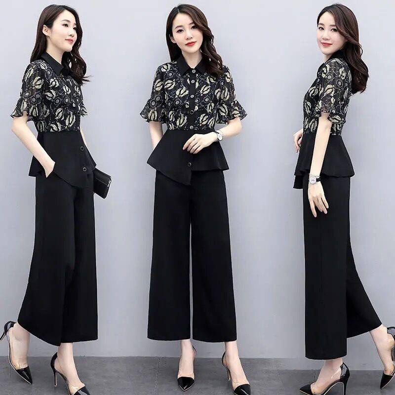 Set Áo Quần Ống Rộng Thời Trang Mùa Hè Dành Cho Phụ Nữ Trung Niên 2021