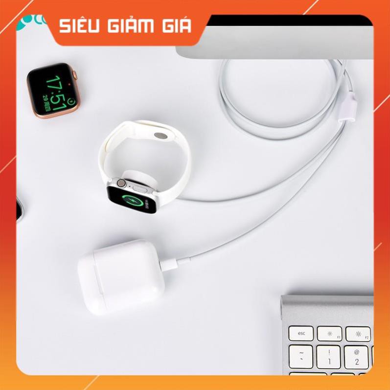Đế sạc kiêm dây sạc Lightning mini 2 in 1 cho Apple Watch / iPhone / iPad / tai nghe AirPods / Airpods Pro hiệu Coteetci