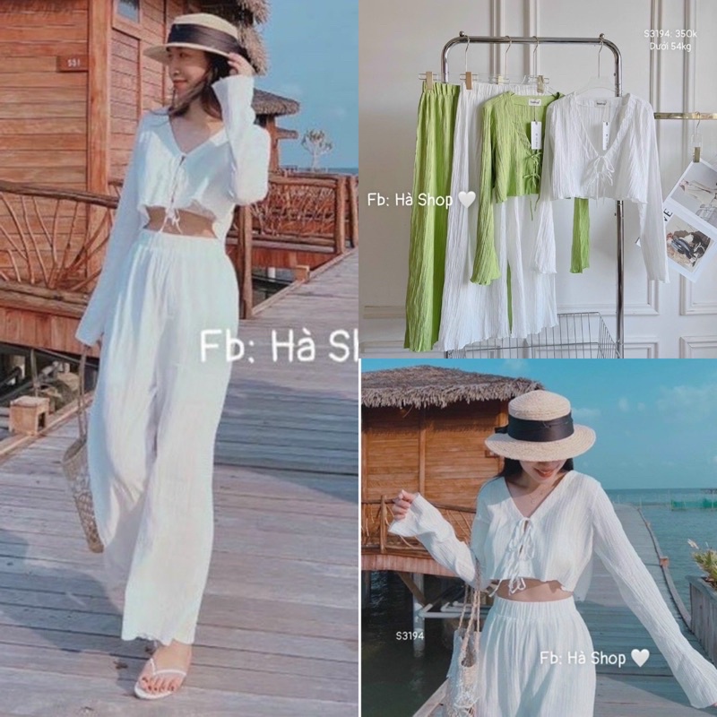 SET ÁO CROPTOP NƠ NGỰC KÈM QUẦN ỐNG RỘNG