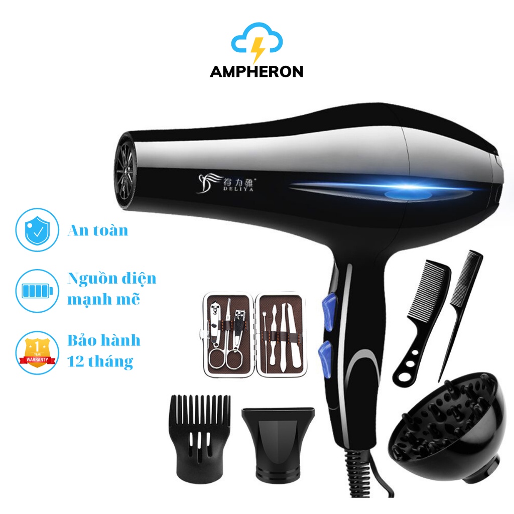 Máy sấy tóc Ampheron tạo kiểu 2 chiều nóng lạnh công suất lớn 2200W tặng kèm 6 phụ kiện MS1