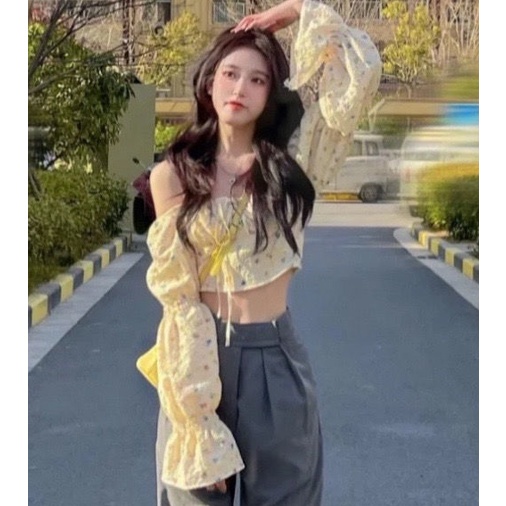 AMOI Áo Kiểu Cổ Vuông Dáng Ôm Sọc Ca Rô Thời Trang Retro Pháp Cho Nữ 2022