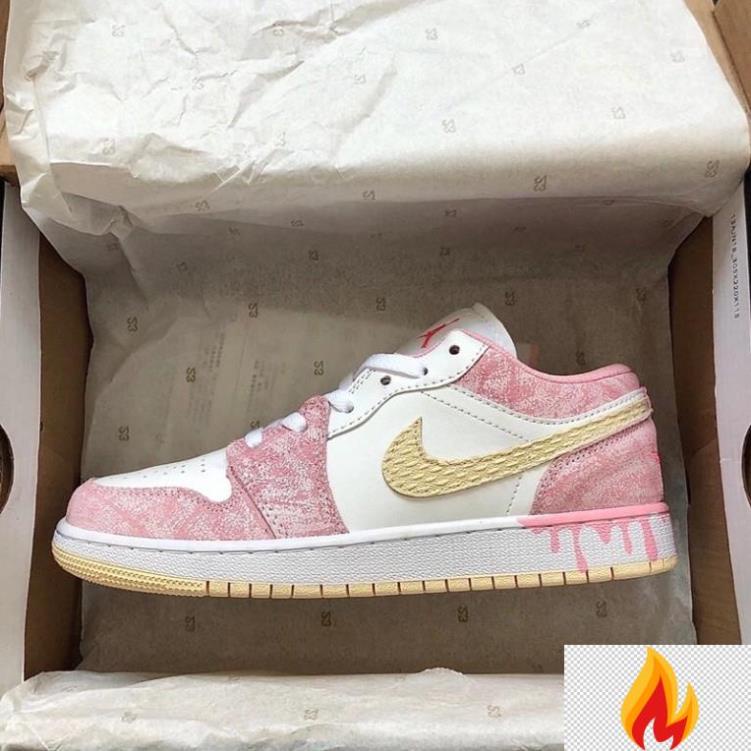 Giày Thể Thao Nữ Cổ Thấp Giày Nike Air Jordan 1 JD1 Low Hồng Vảy Sơn Full Box Bill )N(*1