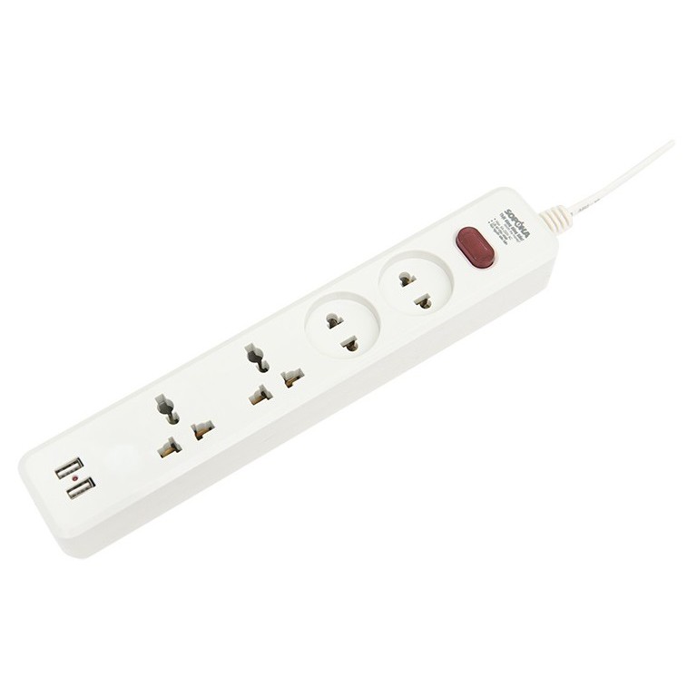 Ổ cắm điện đa năng SOPOKA 2 cổng USB 5V dây dài 2.5 mét  hoặc 4.5 mét màu trắng Model 4U2-3 hoặc 4U2-5