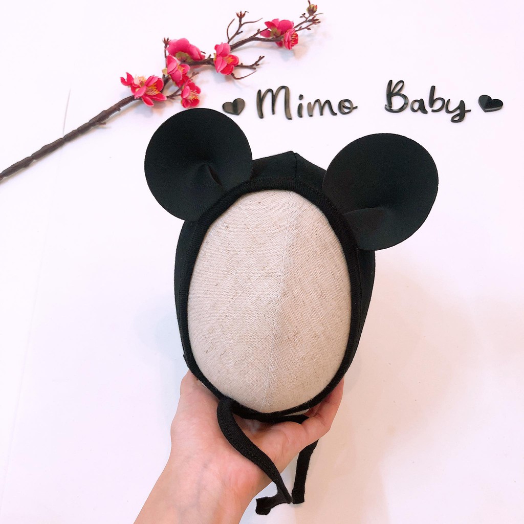 Mũ cotton tai mickey cho bé - mũ buộc dây (0-12m) Mimo baby MD31