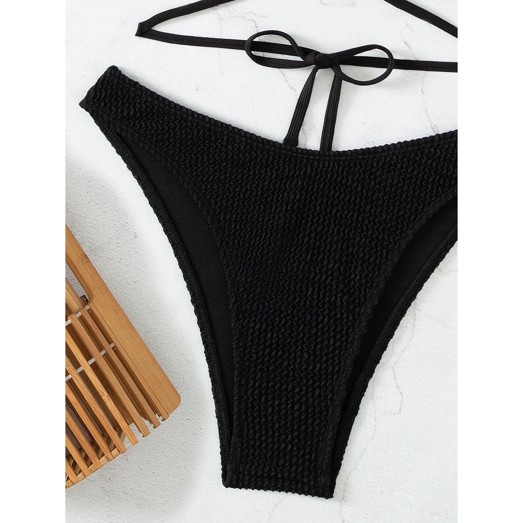 [BKN1456] &lt;ÂU&gt; SET BIKINI 4 MÓN ĐEN VẢI GÂN KÈM TAY BỒNG RỜI