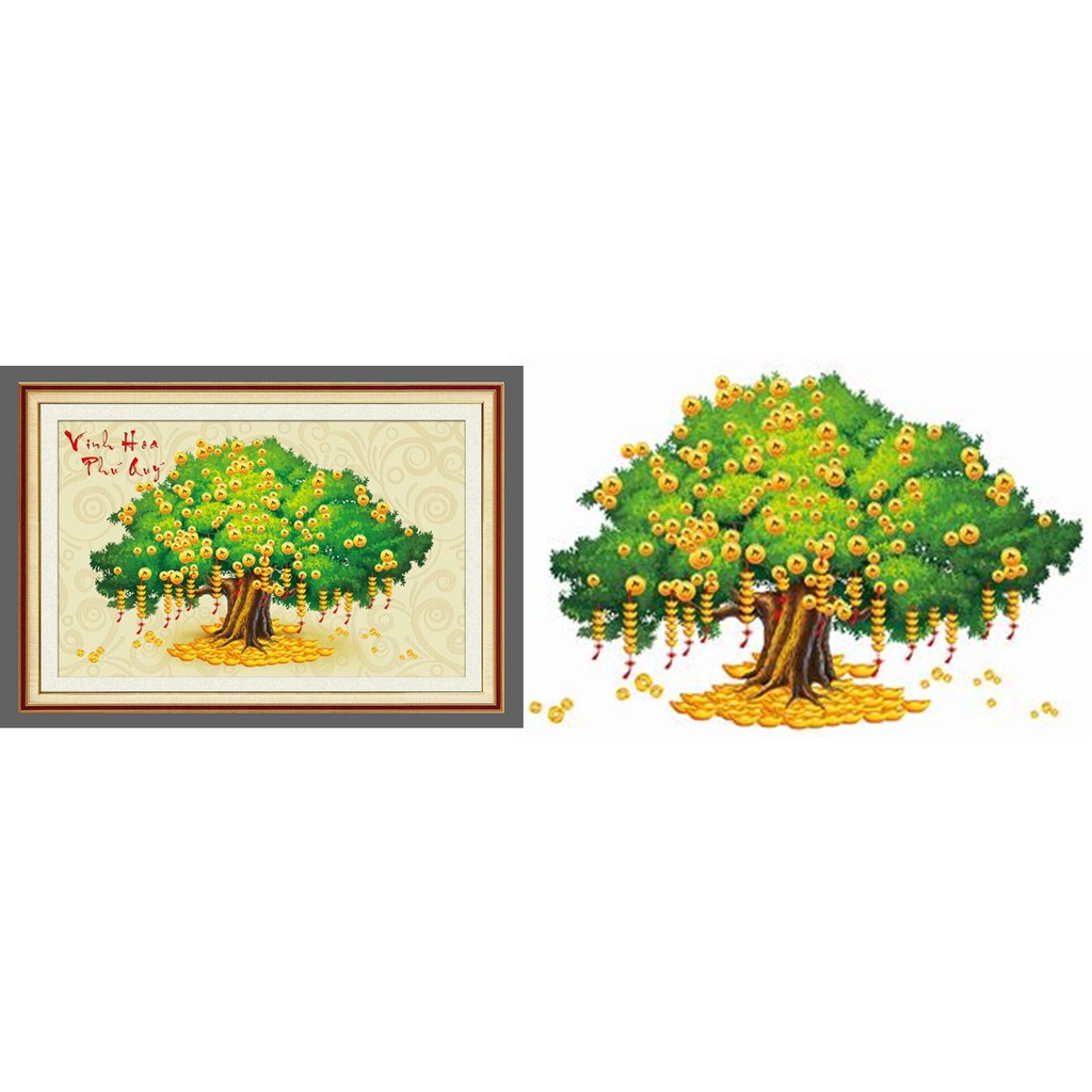 Tranh chữ thập + kết đồng tiền nổi Vinh Hoa Phú Quý < 6240 > chưa thêu