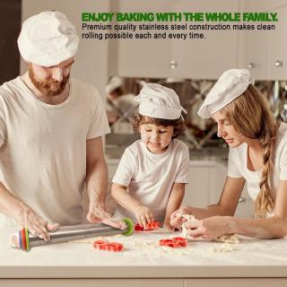 Stainless steel rolling pin + 4 removable adjustable mounting rings