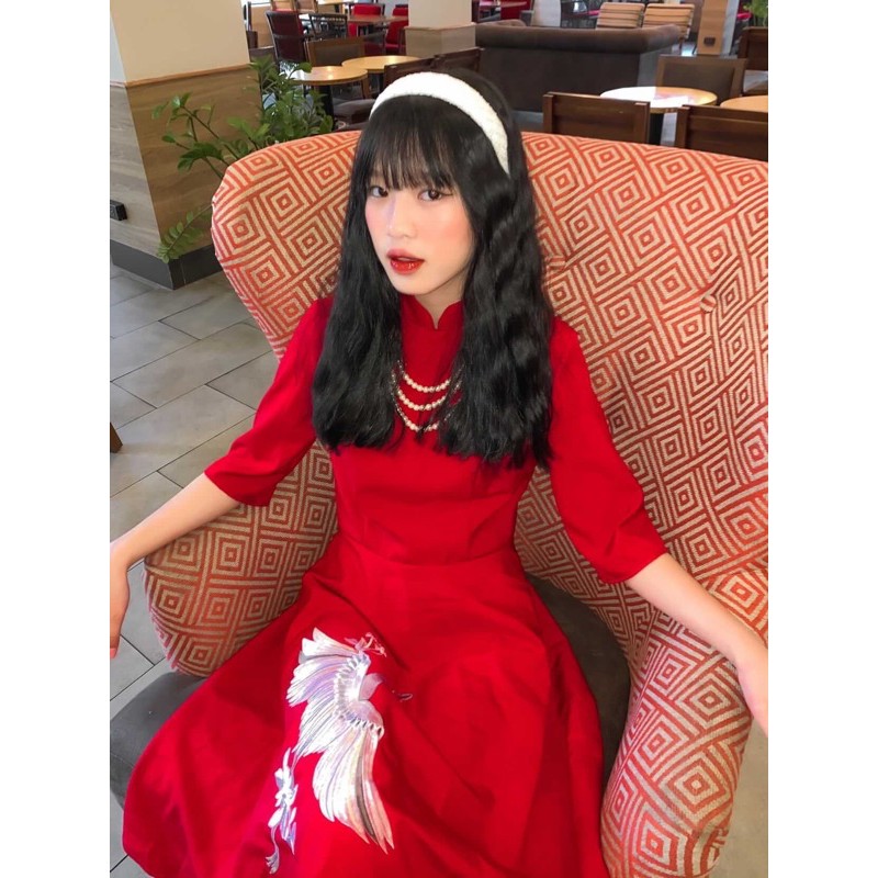 [Mã WASTMAY giảm 15% tối đa 30K đơn 150K] (SĂN-CLIP THẬT) Đầm đỏ tết thêu hạc | BigBuy360 - bigbuy360.vn