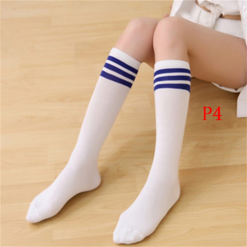 Vớ cotton cao GJCUTE 3 sọc màu trơn dành cho nữ