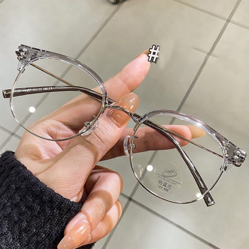 Mắt Kính Nửa Gọng Kim Loại Màu Nâu TR90 Chống Ánh Sáng Xanh