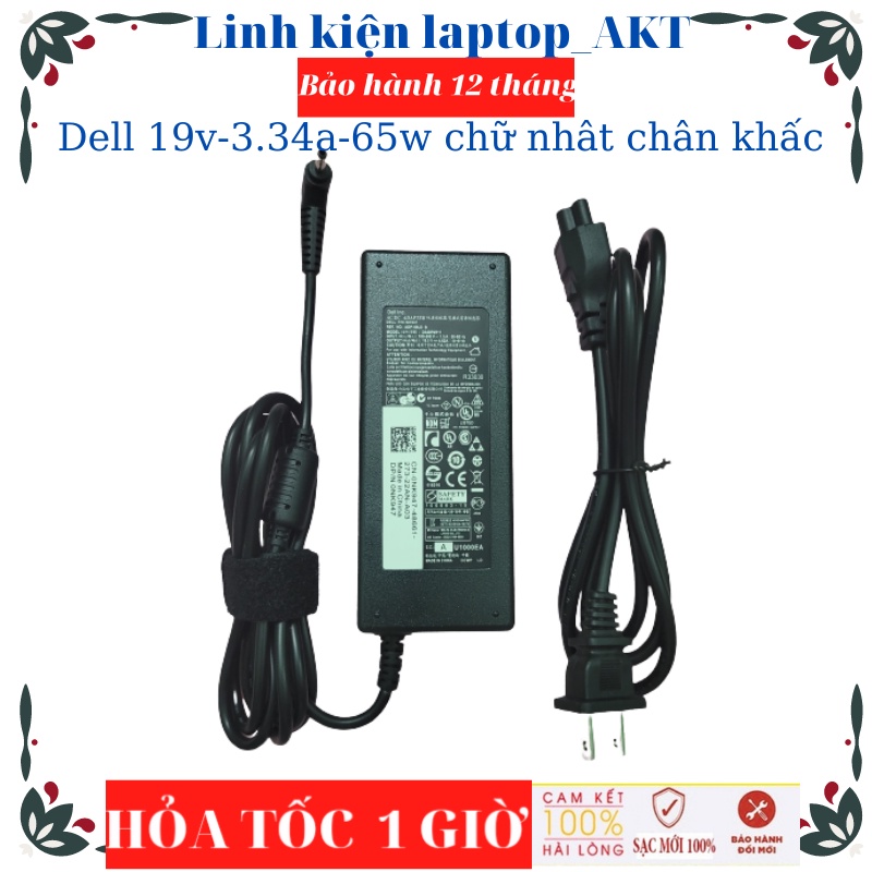 Sạc Laptop Dell 19.5V-3.34A-65W-ZIN Chữ nhật, Ovan chân kim to, chân kim nhỏ, chân khấc