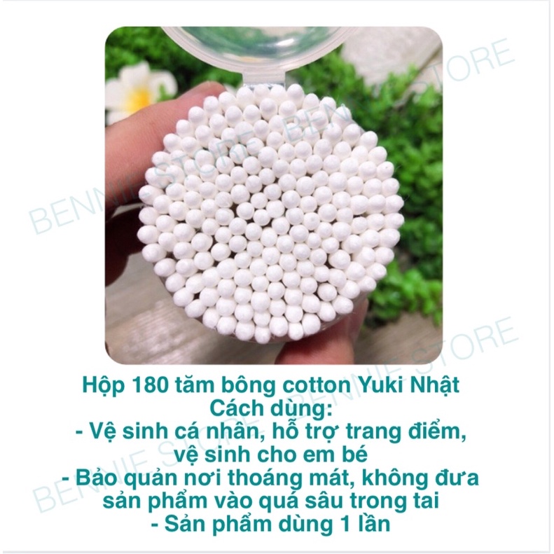 Tăm bông sơ sinh Yuki, Hộp 180 tăm bông cotton Nhật cho bé