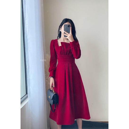 Váy Nữ Xếp Ly Cổ Vuông Thiết Kế Dáng Dài Xòe Tay Lỡ Thắt Eo Cho Nữ Đi Chơi, Đi Dự Tiệc D34 | BigBuy360 - bigbuy360.vn