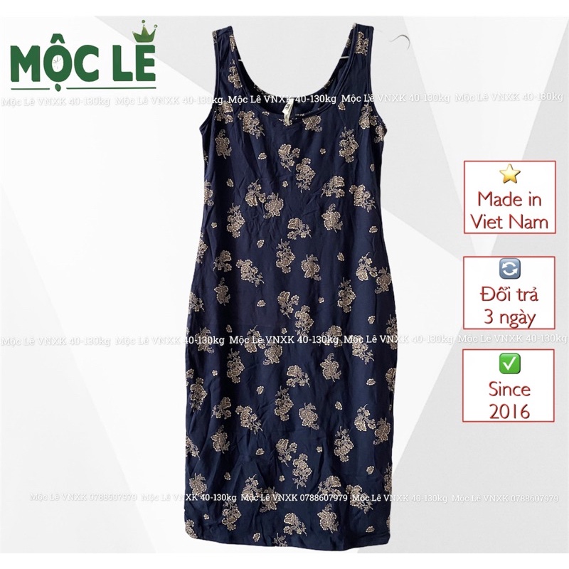 Đầm thun ôm vnxk mỏng nhẹ xanh đen hoạ tiết sát nách body dress