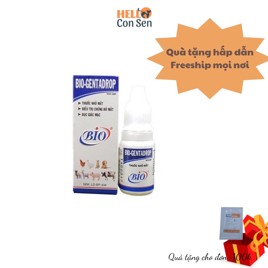 [QUẬN 2]Dung dịch nhỏ mắt chó mèo Bio Gentadrop 10ml - Thuốc nhỏ mắt Bio Gentadrop 10ml- Genta Drop