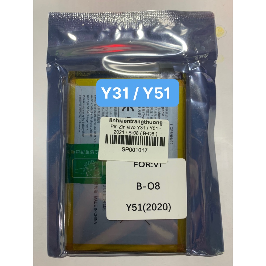 Pin Zin vivo Y31 / Y51 - 2020 / B-08 / 5000mAh có bảo hành