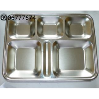 Khay cơm phần 6 ngăn inox có nắp nhựa (Ngăn tăm)