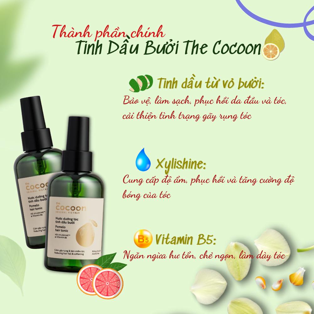 Nước Dưỡng Tóc Giảm Gãy Rụng Và Làm Mềm Tóc Tinh Dầu Bưởi The Cocoon Pomelo Hair Tonic 140ml