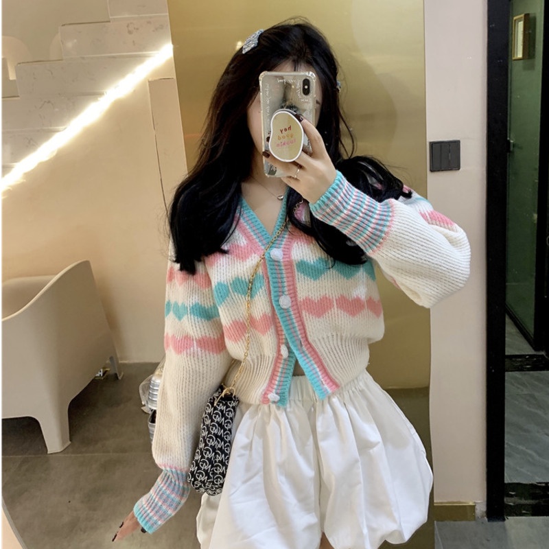 Áo khoác sweater dệt kim cổ chữ V phong cách Hàn Quốc thời trang