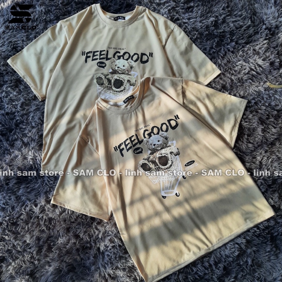 Áo phông nữ tay lỡ FEEL GOOD thun form rộng dáng Unisex - Áo thun, cộc XE ĐẨY CON GẤU chữ FEEL GOOD size<65kg ATIN122 | WebRaoVat - webraovat.net.vn