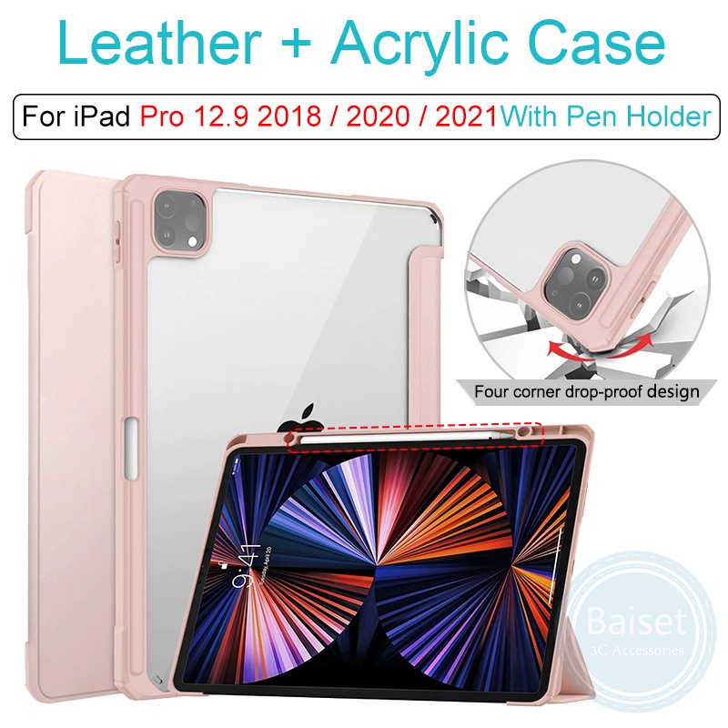 Bao Da Máy Tính Bảng Siêu Mỏng Chống Sốc Kèm Ngăn Đựng Bút Cho Ipad Pro 12.9 2018 2020 2021 12.9inch Giá Đỡ