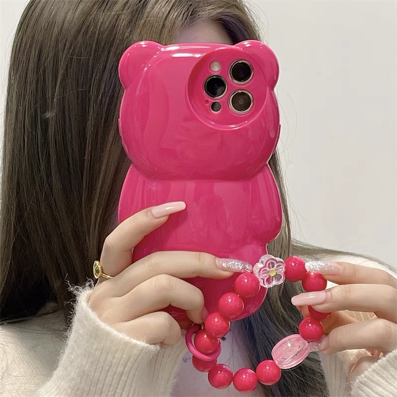 Ốp Điện Thoại Mềm Họa Tiết Hoa Hồng / Gấu Kèm Dây Đeo Cho Iphone 14Proax 12 pro max 11 pro max xs max xr x 13Proax plus