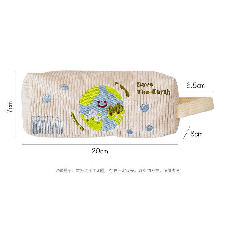 Túi Đựng Bút Chì Thêu Hình Trái Đất Dễ Thương Phong Cách Hàn Quốc Ốp