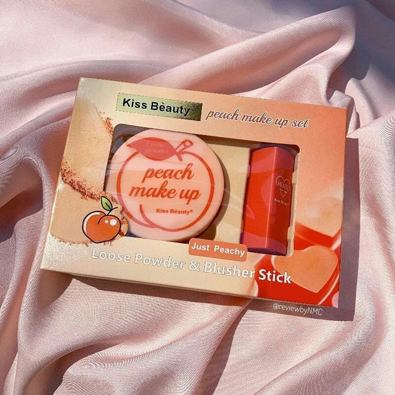 Set Phấn Phủ kèm Má Hồng Peach Makeup Kit KissBeauty Chính Hãng Nội Địa