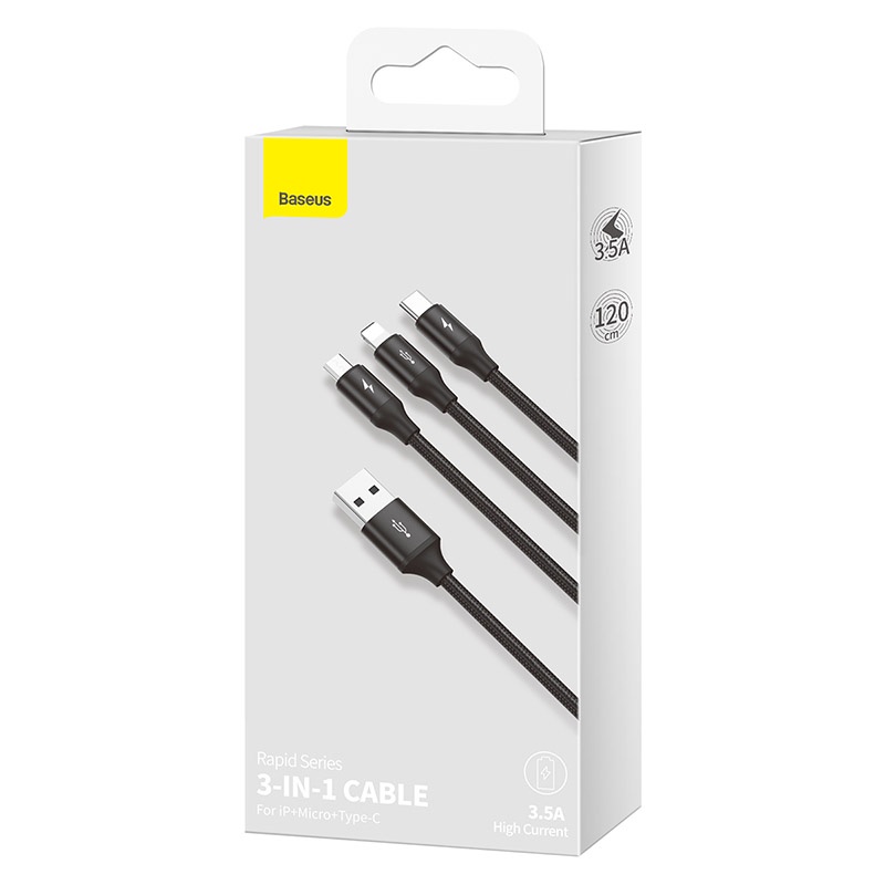 Cáp sạc nhanh và truyền dữ liệu Baseus loại trong 1/3 trong 1 cổng USB For iPhone 13 Pro Max 12