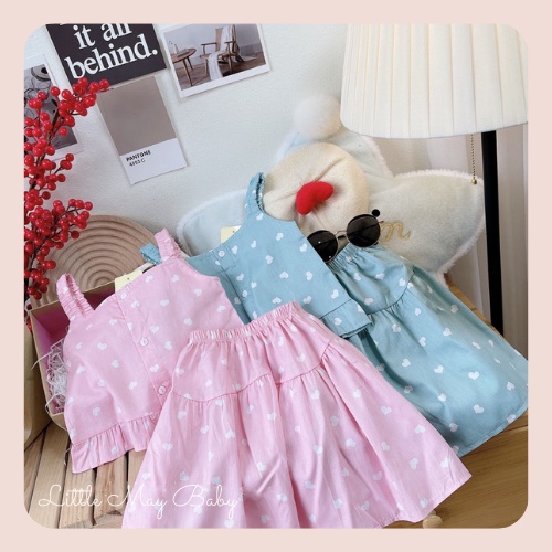 Váy bé gái mùa hè đầm công chúa xinh họa tiết bé gái 1,2,3,4,5,6,7 tuổi Little May