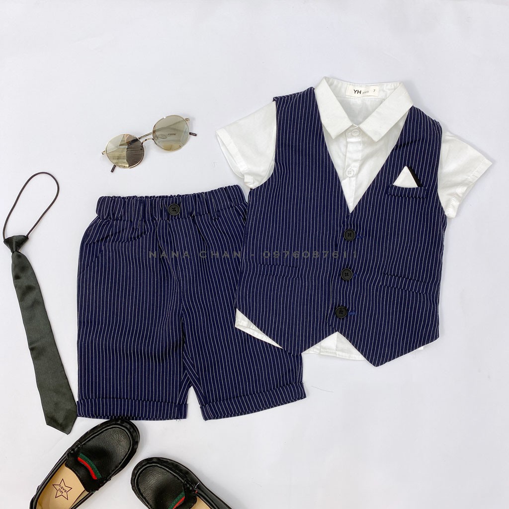 [S009] Set vest gile quần lửng sọc nhỏ sz 90-150