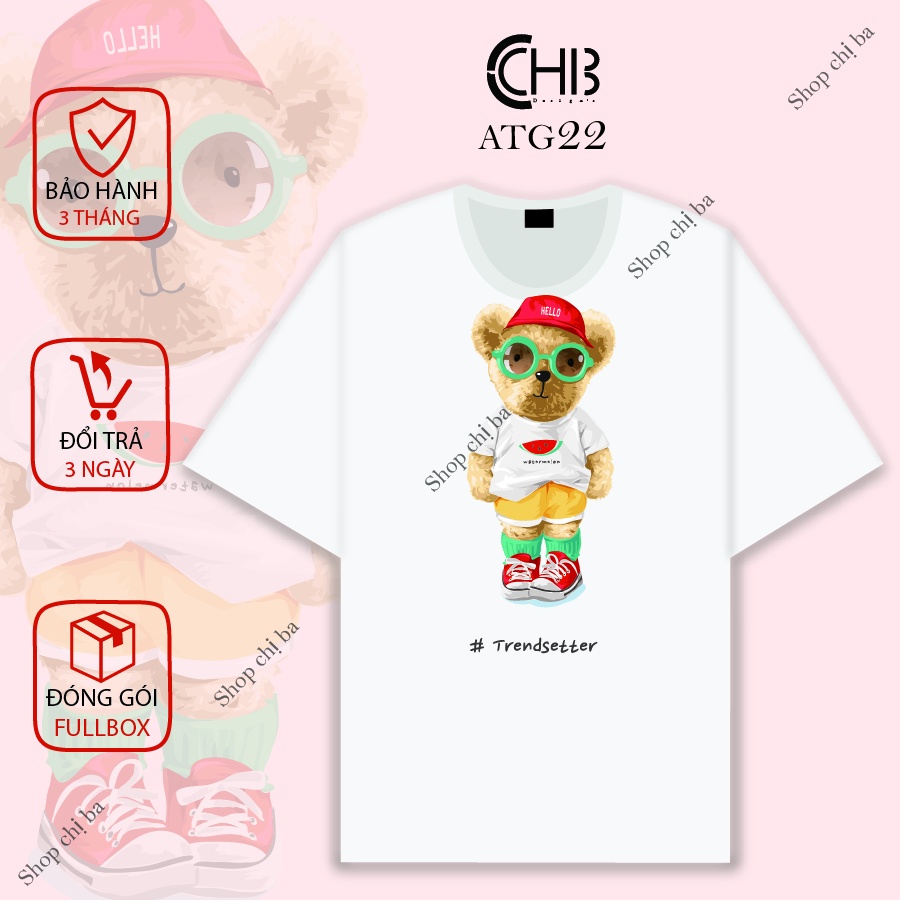 Áo thun Design Gấu Bear unisex nam nữ form rộng từ 35-75kg