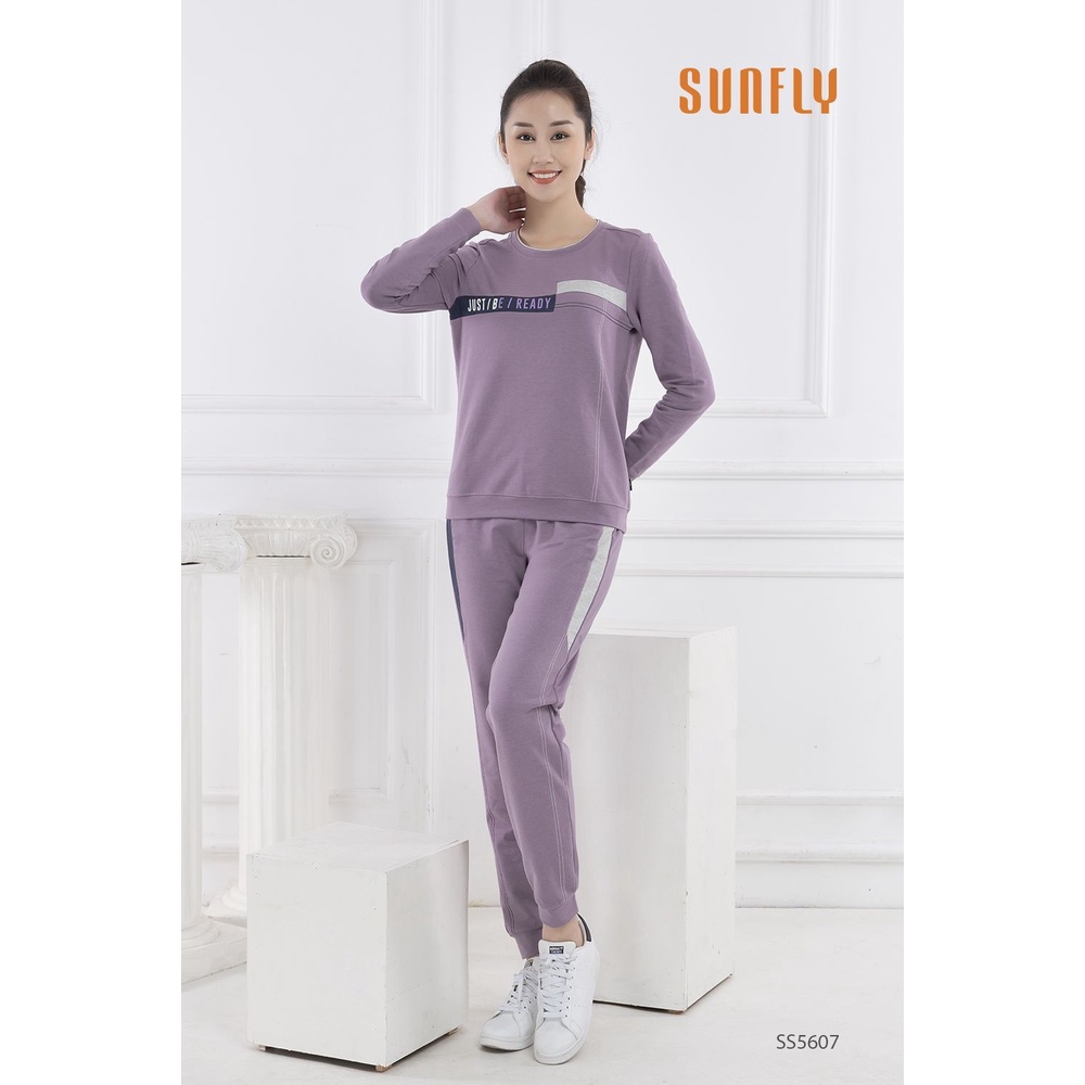 Bộ đồ mặc nhà SUNFLY. Bộ đồ chất cotton dáng dài thể thao cao cấp, thiết kế kẻ sọc, họa tiết chữ đơn giản dễ mặc 5609