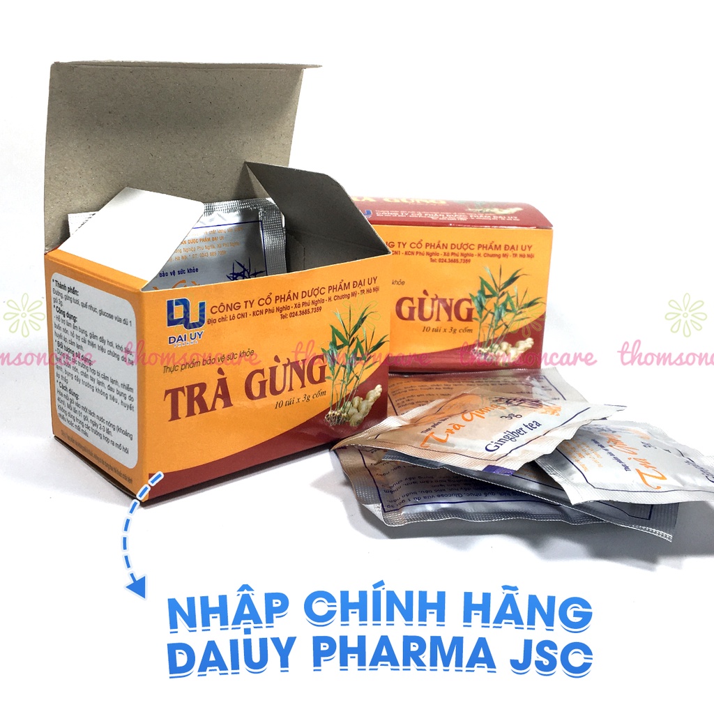 Trà gừng làm ấm cơ thể, giảm đầy hơi, khó tiêu, giảm cảm lạnh - Hộp 10 gói x 3g Đ.Y