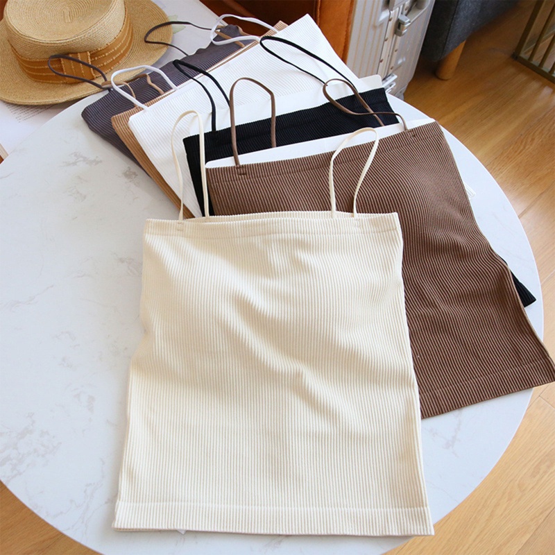 Áo Croptop Hai Dây Dệt Kim Mỏng Có Đệm Ngực Màu Trơn Thời Trang Mùa Hè Cho Nữ