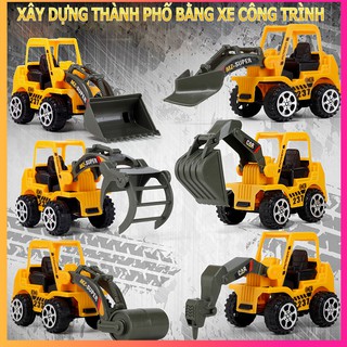 Xe mô hình đồ chơi công trình xây dựng cho bé. Xe múc, xe ủi, xe nâng, xe lu, xe đây nhựa ABS an toàn và chống va đập