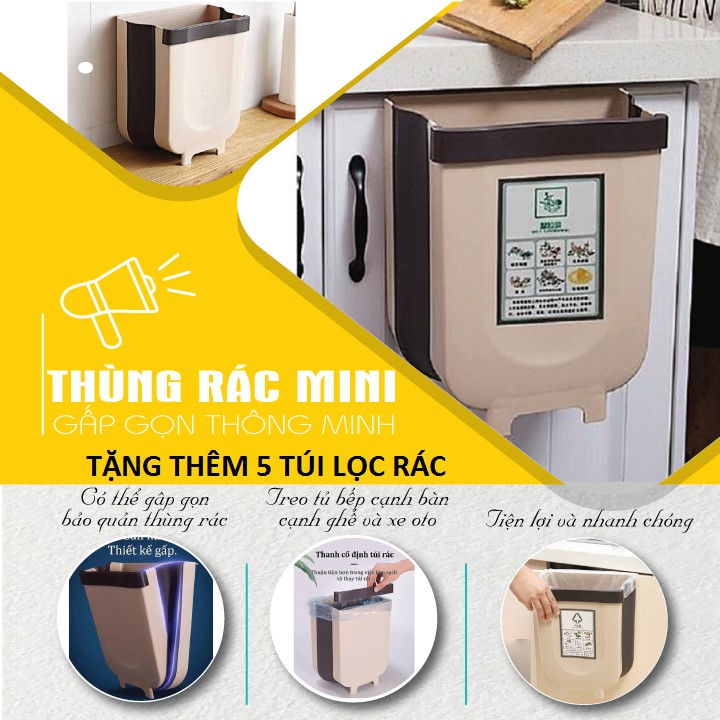 Thùng Rác Gấp Gọn Thông Minh, Sọt Rác Mini Văn Phòng Cao Cấp