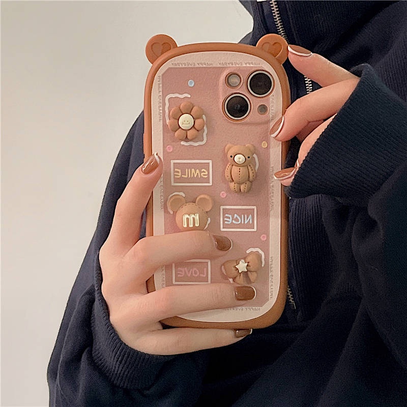 Ốp điện thoại trang trí tai gấu ba chiều xinh xắn cho Iphone13Pro Max 11 12 X Xr 8Plus