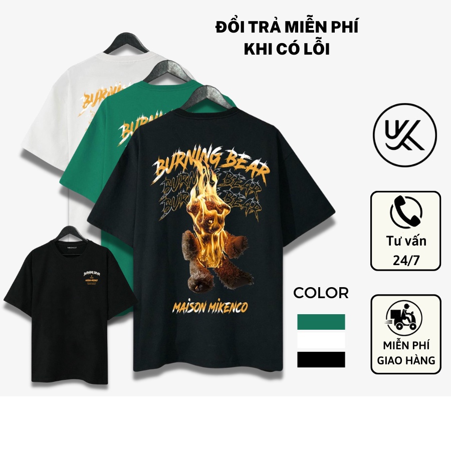 Áo Thun Tay Lỡ MIKENCO Burning Bear, áo phông unisex Form rộng oversize, chất liệu Cotton. KKIM Shop