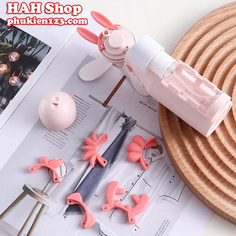 QUẠT MINI CẦM TAY PHUN SƯƠNG ĐIỀU HÒA MÁT LẠNH HÌNH THÚ DỄ THƯƠNG