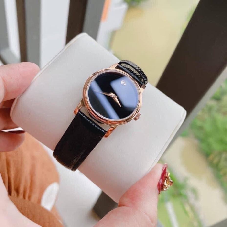 Đồng hồ nữ Movado da đen sang chảnh hợp trend thời trang giưới trẻ, chống nước , bảo hành 12 tháng