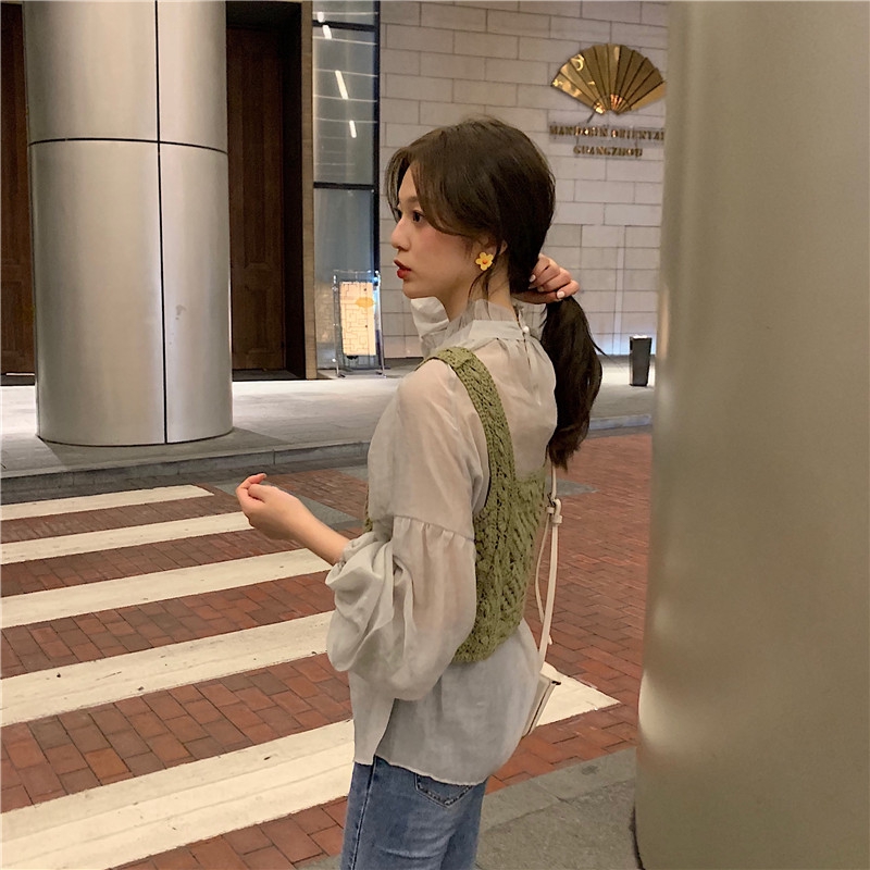 Set áo len tay dài + áo khoác dáng rộng phong cách Retro | BigBuy360 - bigbuy360.vn