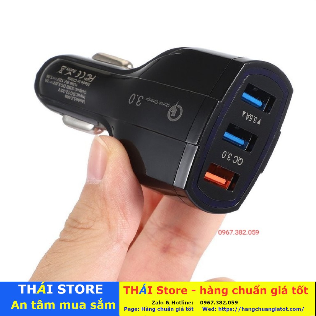 Tẩu sạc ô tô siêu nhanh Quick Charge 3.0 cao cấp, có 3 đầu ra USB công suất tối đa 35W - (Mã T10)