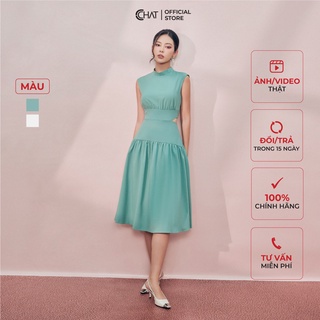 Đầm Nữ 𝐂𝐂𝐇𝐀𝐓 Sát Nách Cổ Trụ Cutout Eo Vải Chất Mango Cao Cấp 12VSE2011XT