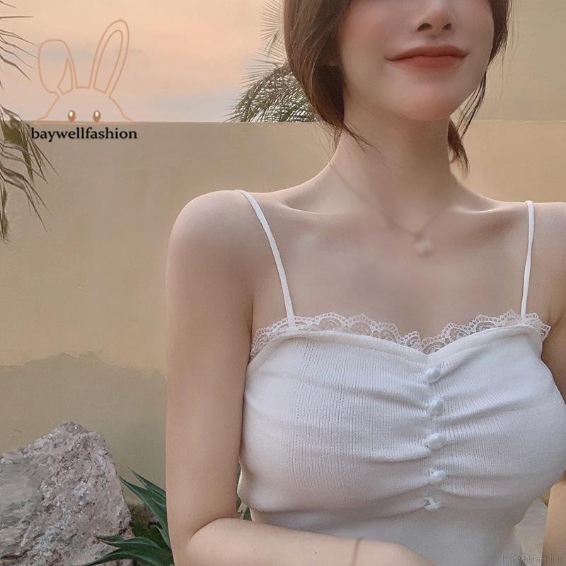 Áo Croptop Dệt Kim Phối Ren Hoa Thiết Kế Màu Trơn Thanh Lịch | BigBuy360 - bigbuy360.vn