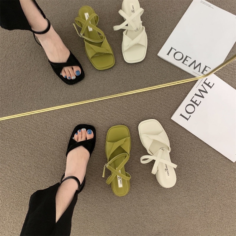 Giày Sandal Cao Gót Cài Khóa Đính Nơ Phong Cách Thời Trang Hàn Quốc Hàng Mới Dành Cho Nữ 2022