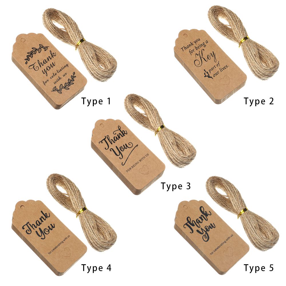 48 Thẻ tag bằng giấy kraft màu nâu in chữ Thank You có dây thừng dùng đóng bao bì DIY