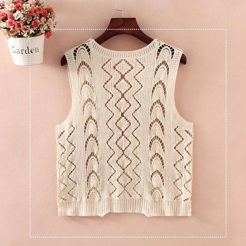 Áo Len Không Tay Cổ Chữ V Họa Tiết Hình Học Thời Trang Nữ