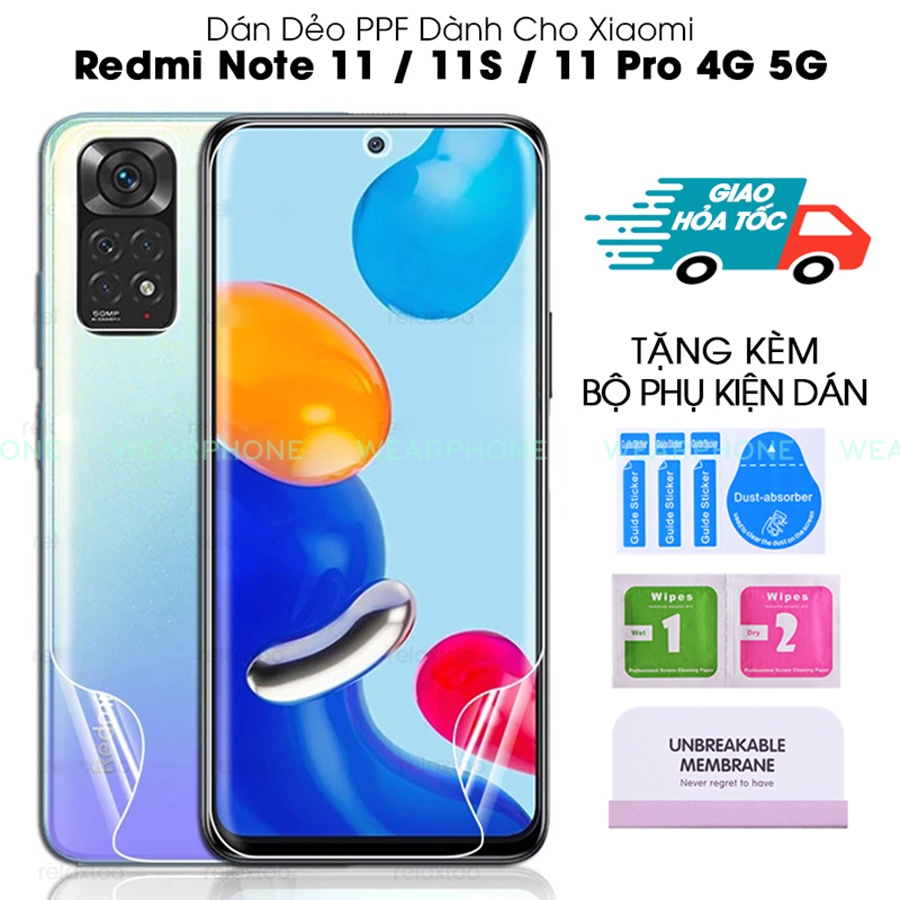 Dán PPF Bảo Vệ Màn Hình + Mặt Lưng Xiaomi Redmi Note 11 / 11S / 11 Pro 5G Dẻo Trong Suốt Chống Va Đập Kính Cường Lực Dẻo